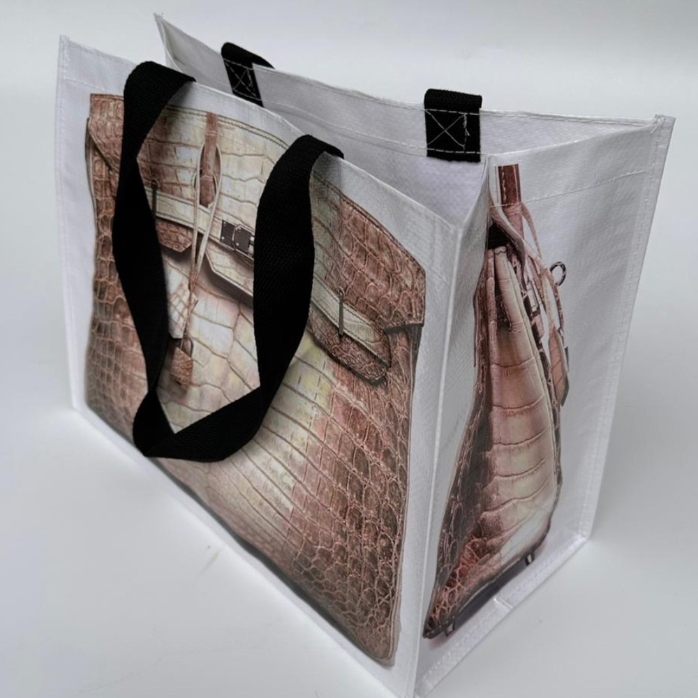 Grocery Bag made from Recycled Plastic Bottles with Novelty Bag Print in Taupe